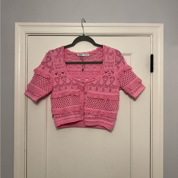 Zara Tops - Zara Pink Lace Knit Top